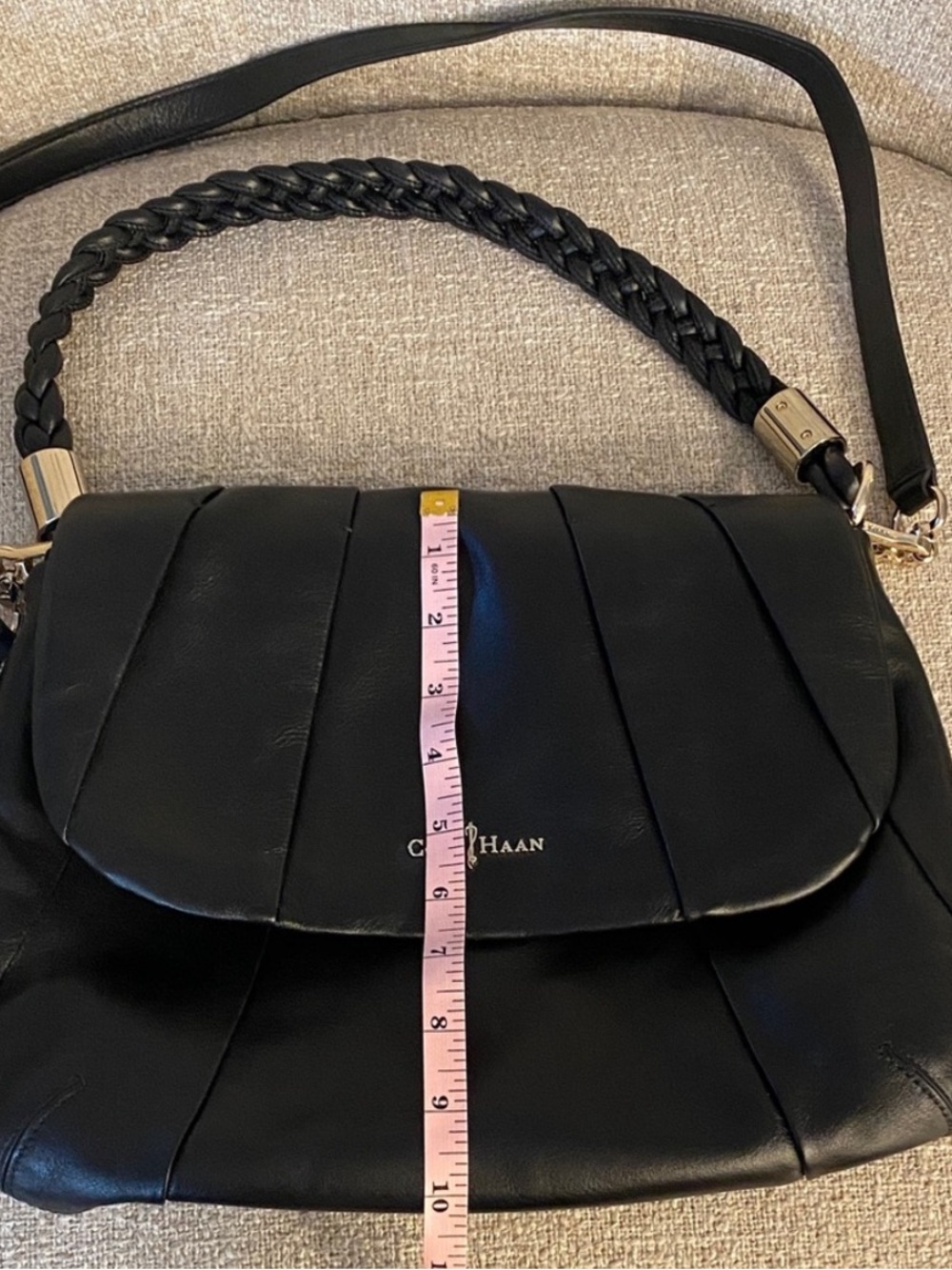 Cole Haan Jenna Leather Shoulder Bag Black Braided Strap NWT - Picture 9 of 15